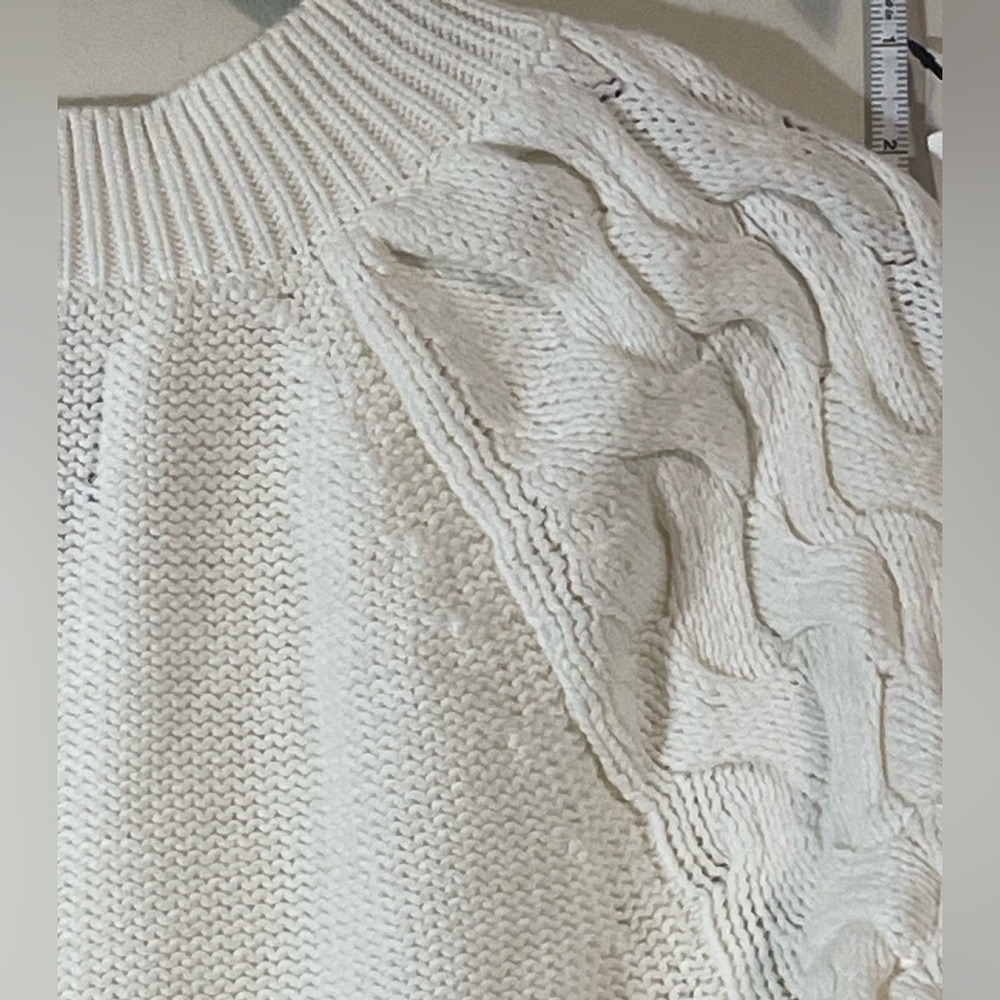 GAP Cable‎ Knit Fisherman's Sweater Women's White Crew Neck Cotton Size XS - Picture 9 of 11